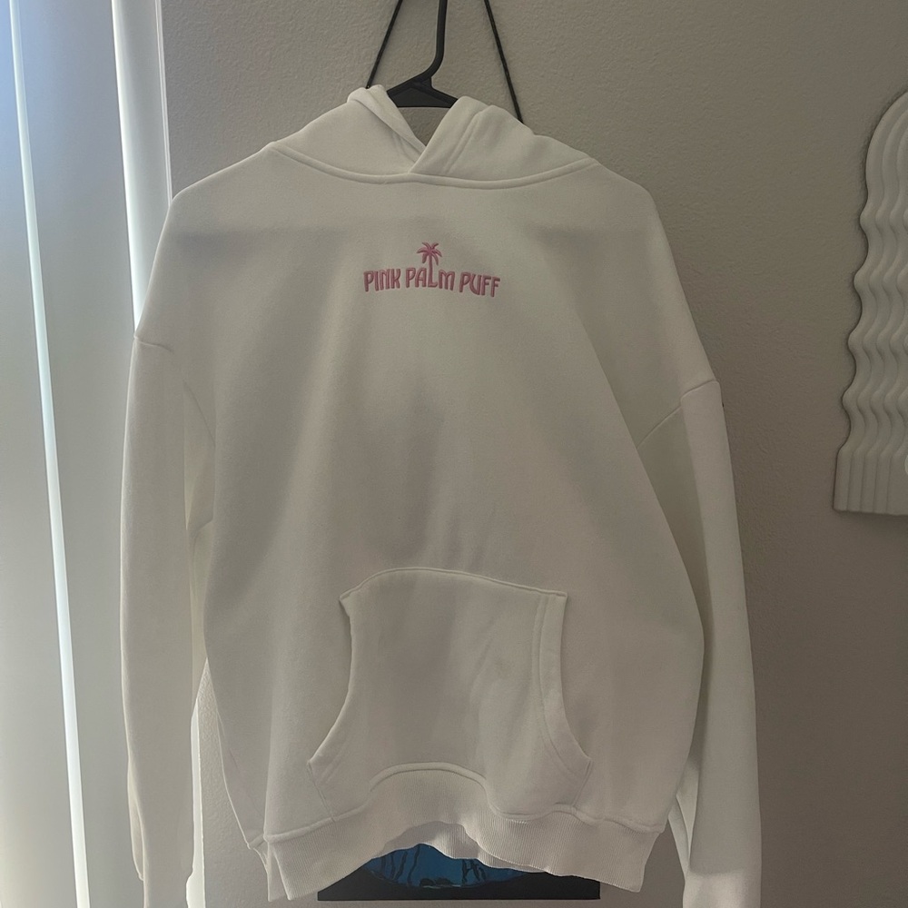 Pink Palm Puff White Hoodie Authentic W/ Box